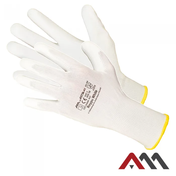 RNYPU White Pracovné rukavice máčané Polyuretáne (biela, 12 pár)