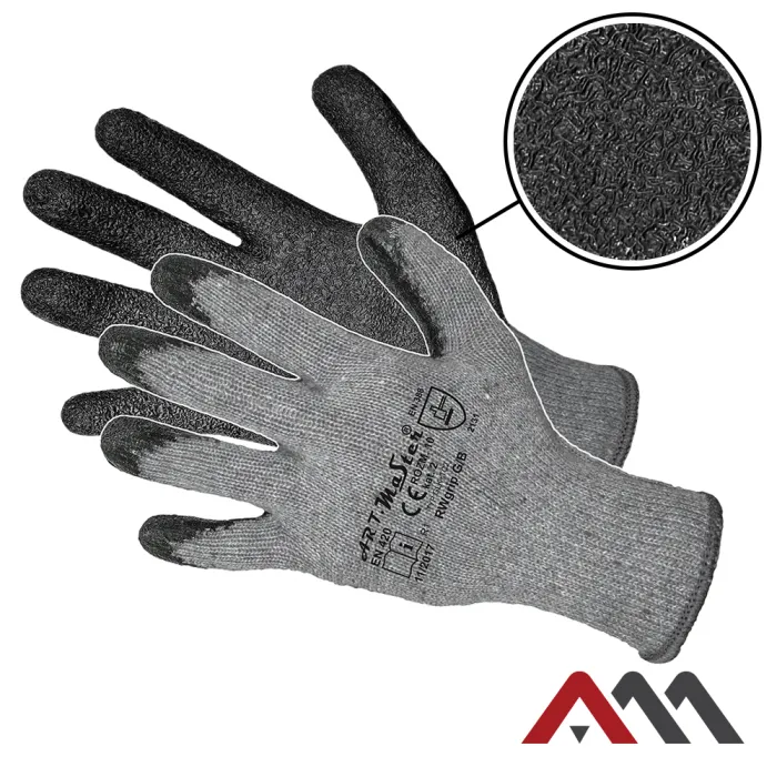 Pracovné rukavice RW-Grip-Grey-Black máčané v hruhom Latexe