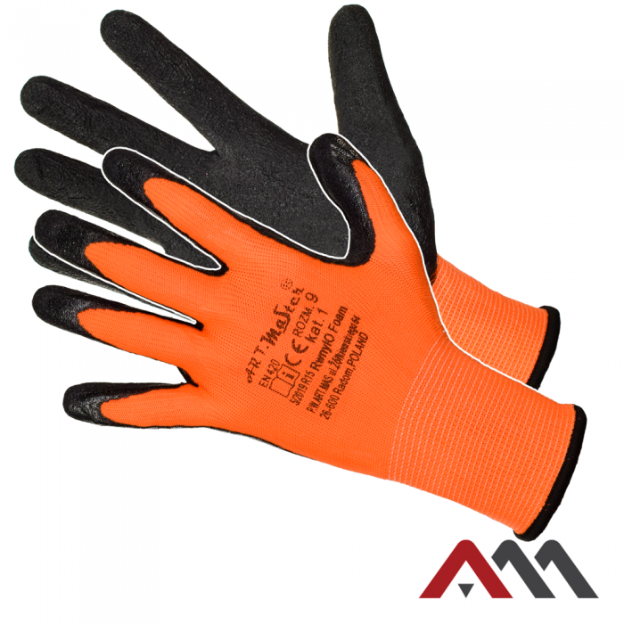 Pracovné rukavice RWnylFoam-Orange máčané v penovom Latexe