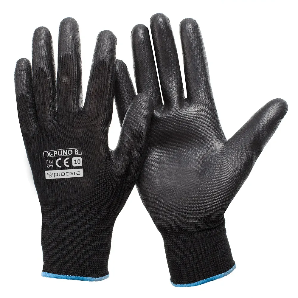 X-Puno Black Pracovné rukavice máčané polyuretáne (čierna, 12 pár)